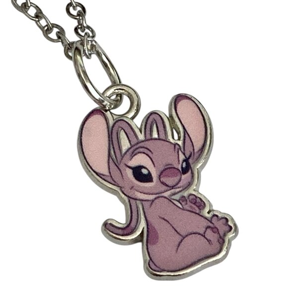 Vintage Disney Angel Lilo & Stitch Charm Necklace 18" Signed Ohana Girlfriend - Picture 1 of 9